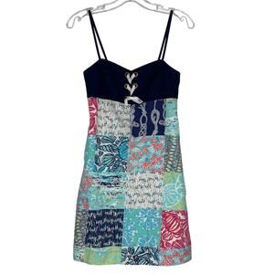 Vintage Lilly Pulitzer Nautical Navy Sailor Patchwork Mini Dress Size 0
